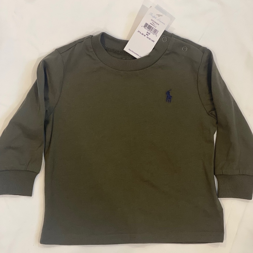 Ralph Lauren Infant Boy Cotton Jersey Long-Sleeve Tee - 9 months - Olive Green